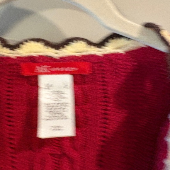 Anne Klein Cable Knit Cardigan Sweater Burgundy Cream Brown Tie Size Large - Picture 3 of 14